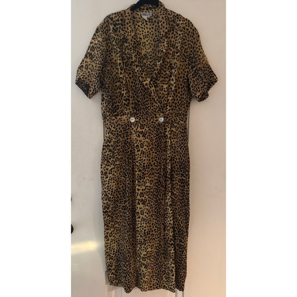 Leopard Print Short-Sleeve Mini Dress - Brown